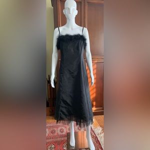 Goth Black midi prom dress spaghetti strap black real feather black tulle US 10